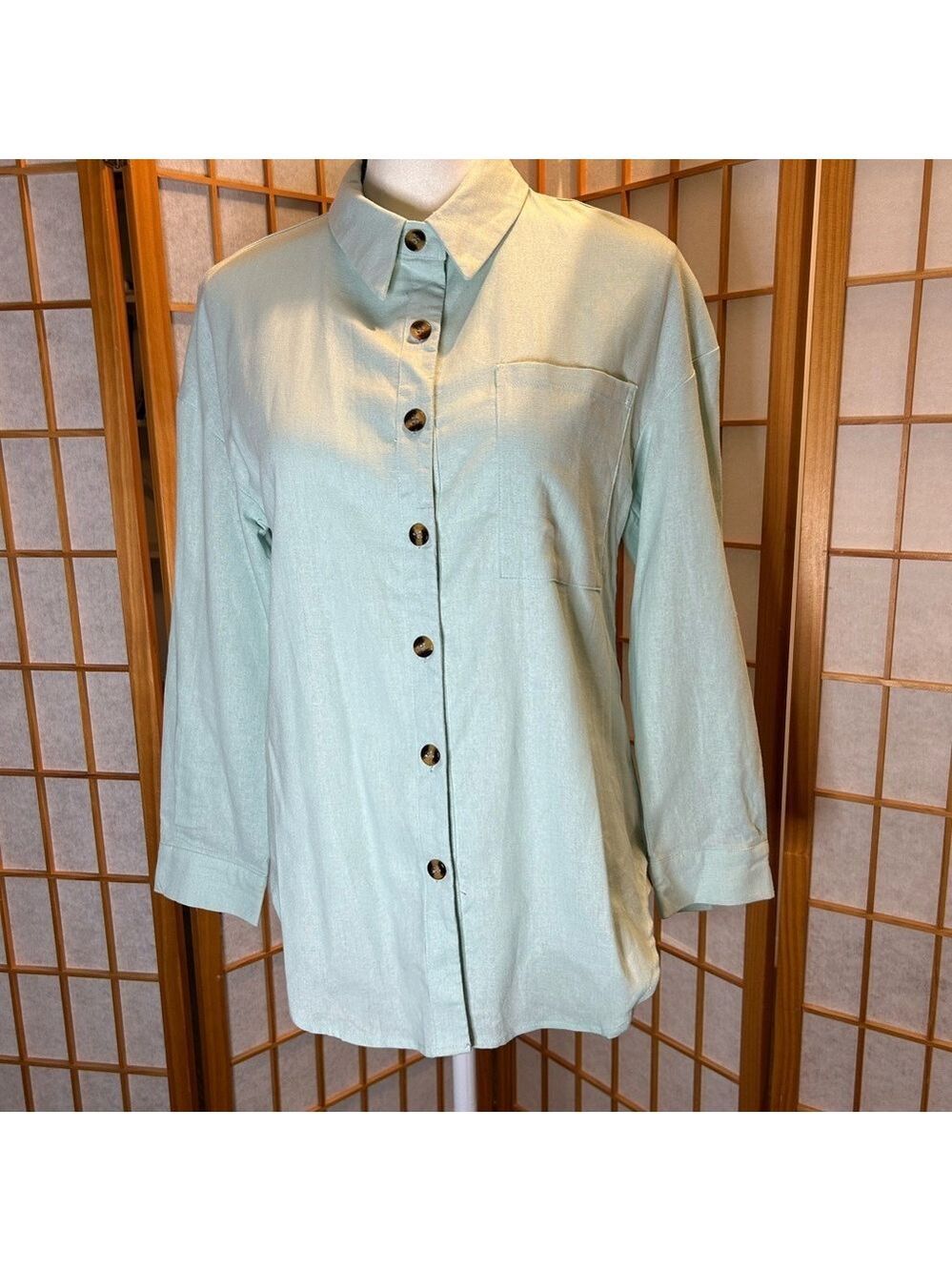 Mint Green Button-Up Blouse